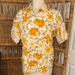 Billabong Floral Button-Up Blouse - Orange and Yellow